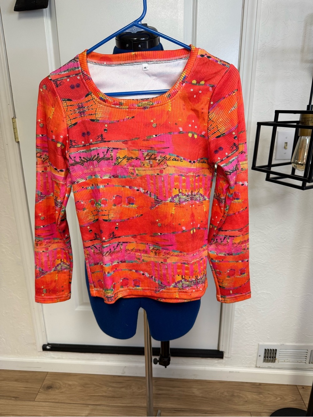 Vibrant Abstract Orange Pink Long Sleeve Top